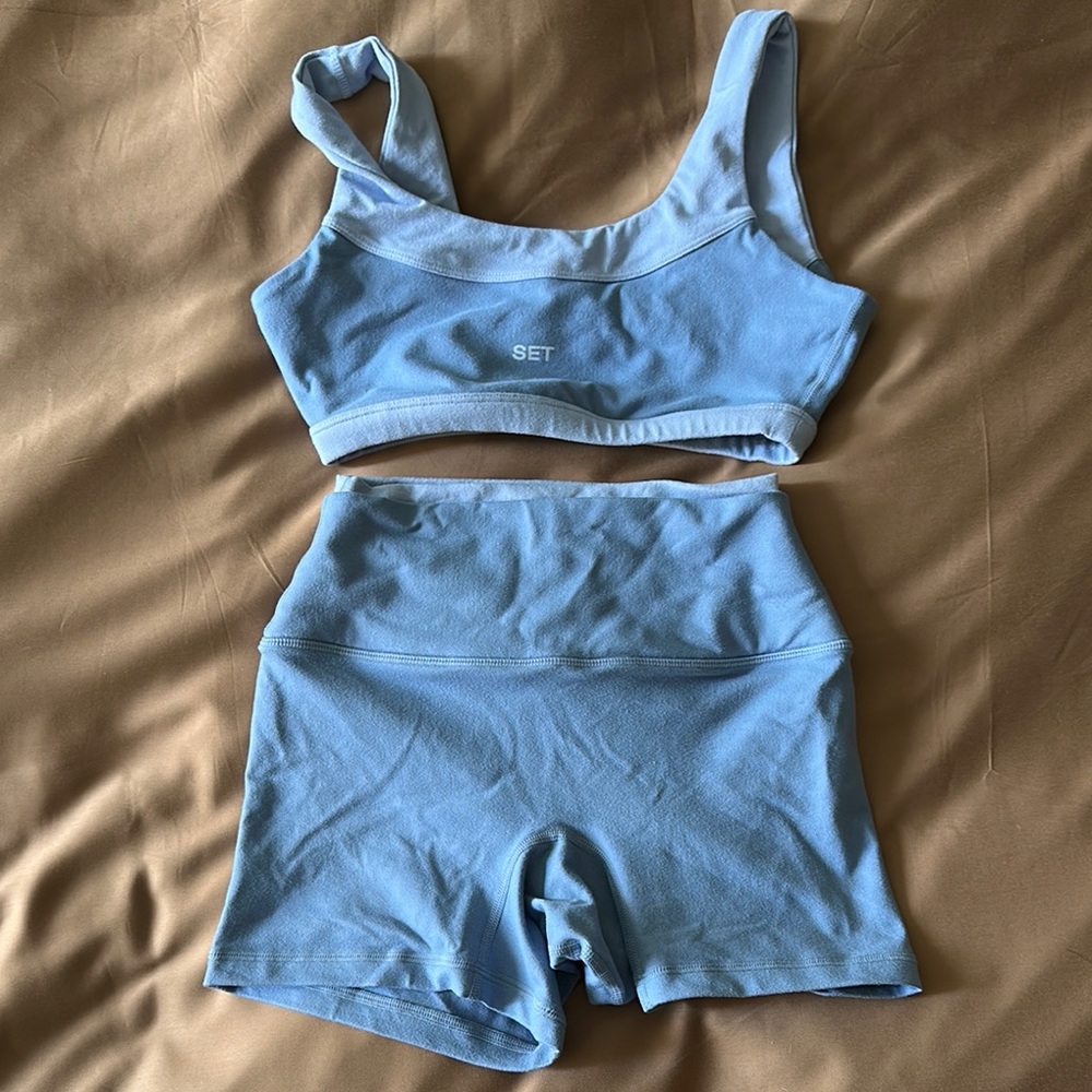 SET Active Light Blue Bike Shorts Set
